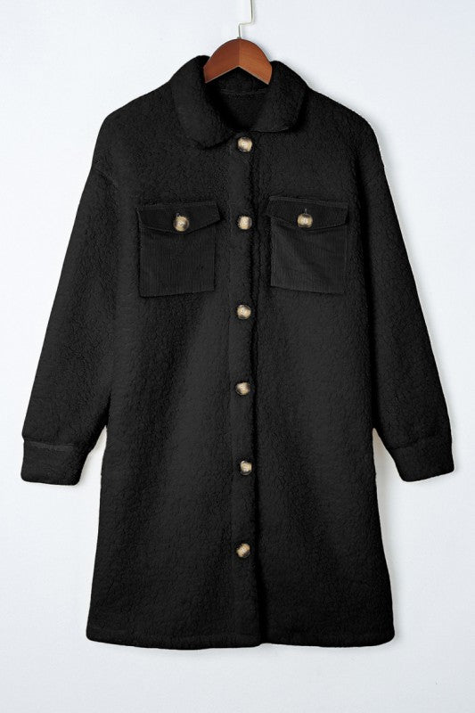 Women’s Contrast Flap Pocket Single Breasted Teddy Coat | Zarnesh