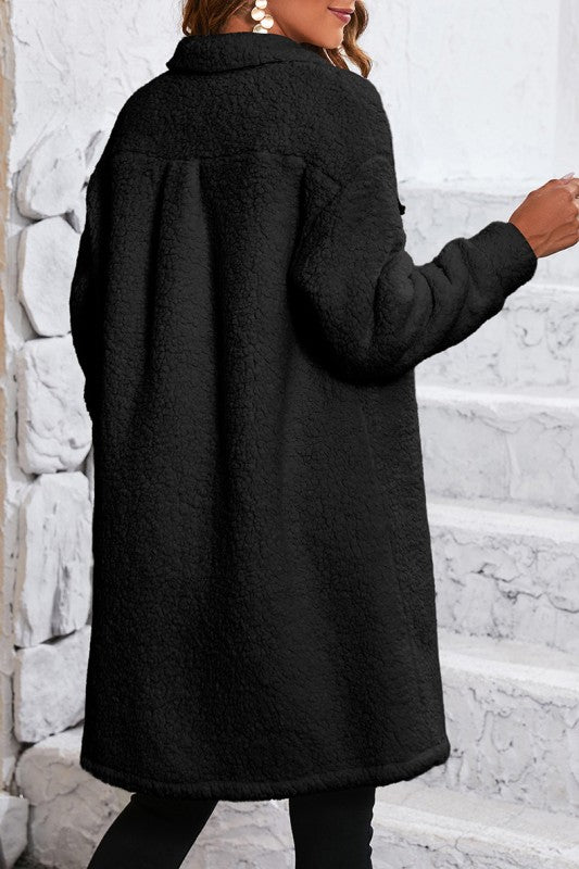 Women’s Contrast Flap Pocket Single Breasted Teddy Coat | Zarnesh