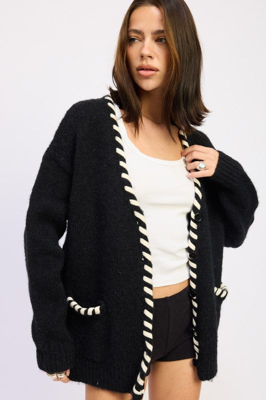 Women’s Contrast Trim Buttons Cardigan | Zarnesh