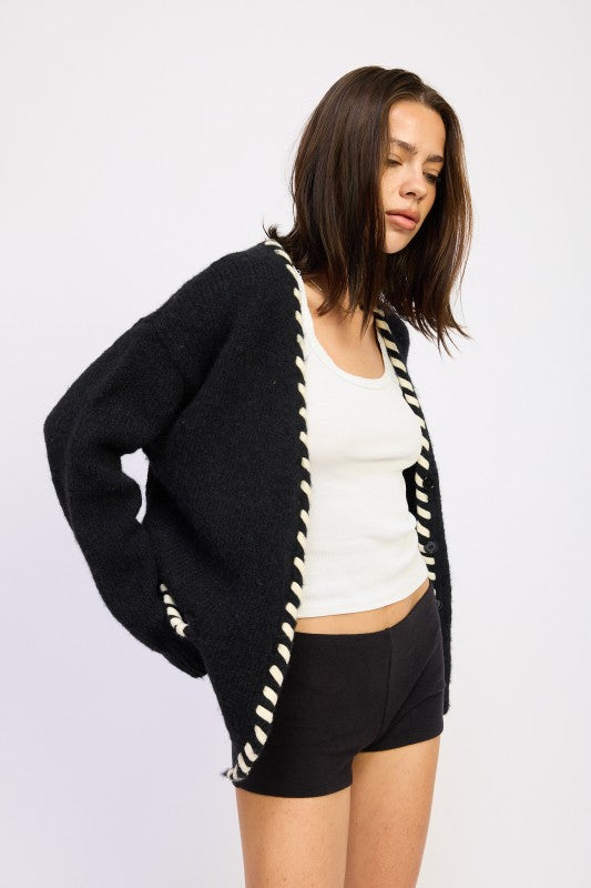 Women’s Contrast Trim Buttons Cardigan | Zarnesh