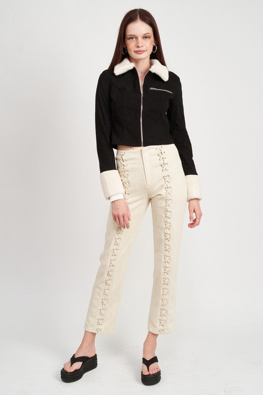 Women’s Contrasted Collar Cropped Cuff Jacket | Zarnesh