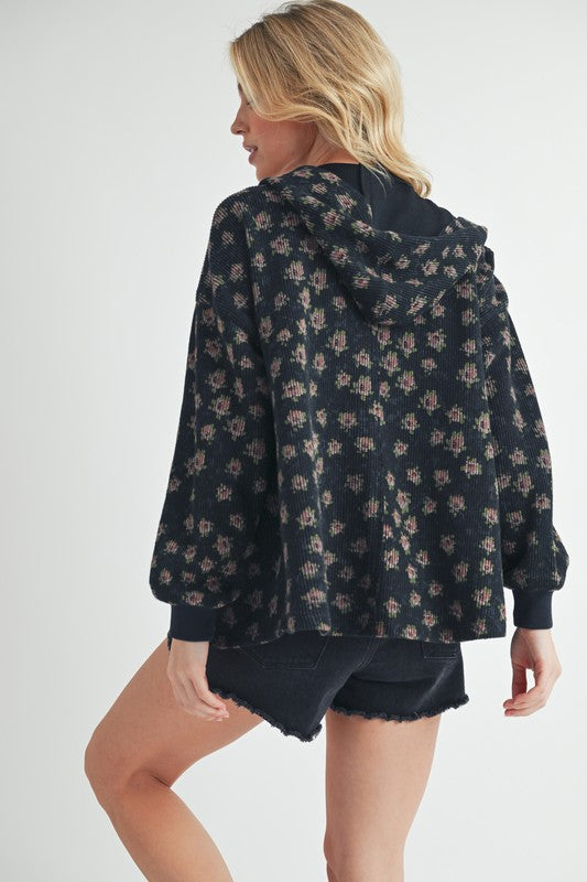 Women’s Contrasting Placket Kamilah Hooded Button-Front Jacket | Zarnesh