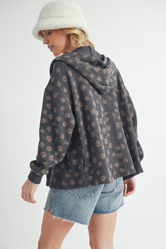 Women’s Contrasting Placket Kamilah Hooded Button-Front Jacket | Zarnesh