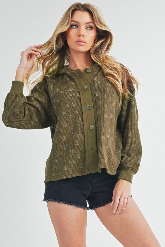 Women’s Contrasting Placket Kamilah Hooded Button-Front Jacket | Zarnesh