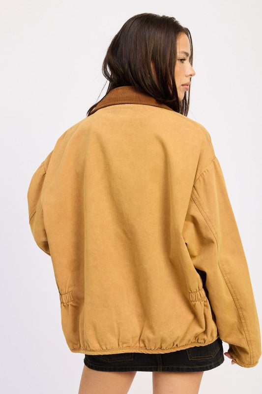 Women’s Corduroy Collar Jacket Zip Front Coat | Zarnesh