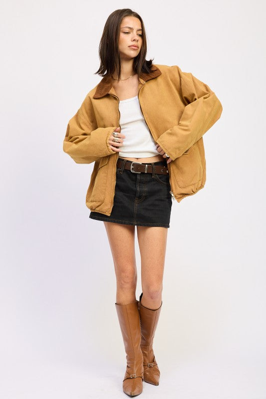 Women’s Corduroy Collar Jacket Zip Front Coat | Zarnesh