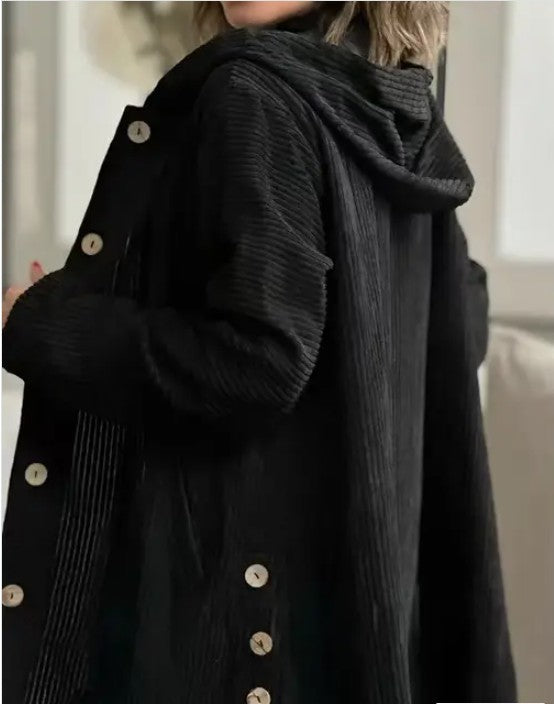Women’s Corduroy Button Down Hooded Long Jacket | Zarnesh