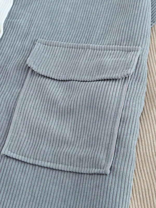Women's Corduroy Color Block Patch Button Shirt Shacket | Zarnesh