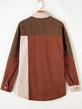 Women's Corduroy Color Block Patch Button Shirt Shacket | Zarnesh