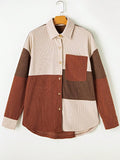Women's Corduroy Color Block Patch Button Shirt Shacket | Zarnesh