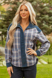 Women’s Corduroy Plaid Snap-Button Zip-Up Patchwork Jacket | Zarnesh