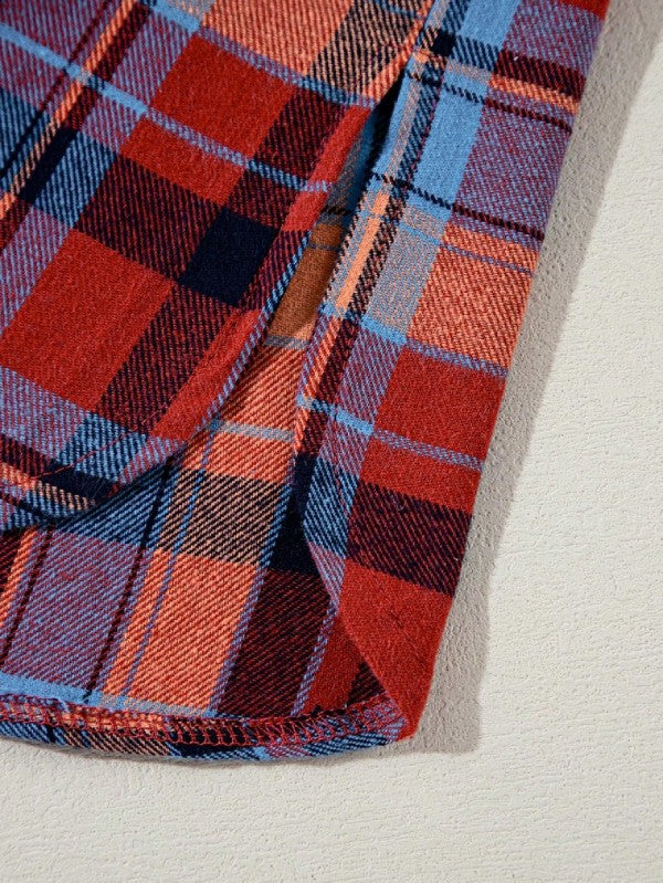 Women's Cotton Boho Red Mint Plaid Button Shirt Shacket | Zarnesh