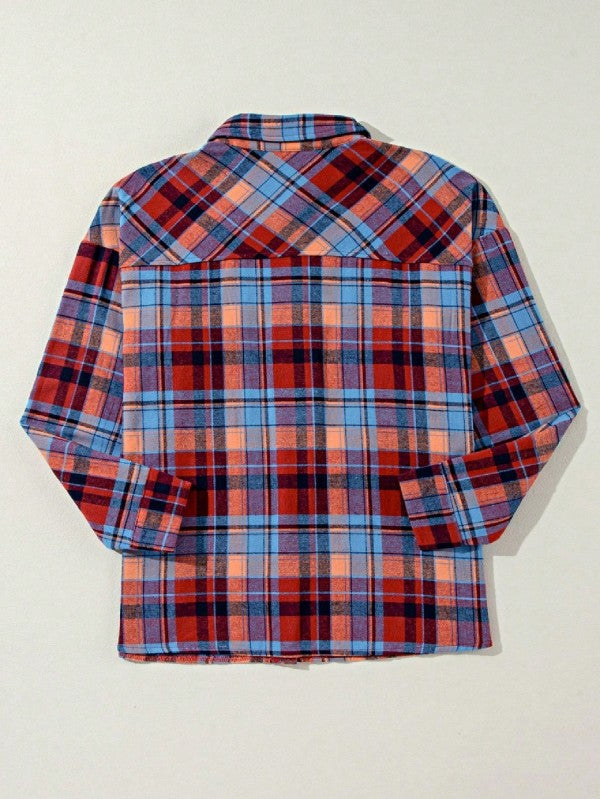 Women's Cotton Boho Red Mint Plaid Button Shirt Shacket | Zarnesh