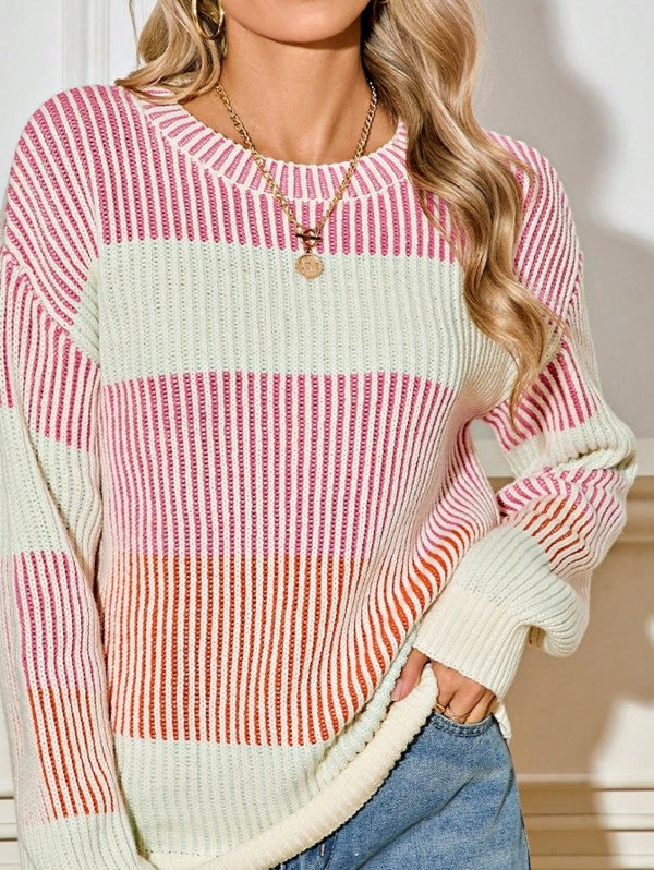 Women's Cotton Color block Lantern Rib Knitted Sweater | Zarnesh