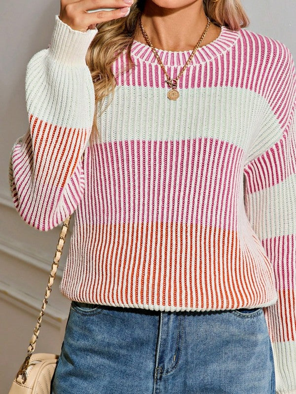 Women's Cotton Color block Lantern Rib Knitted Sweater | Zarnesh