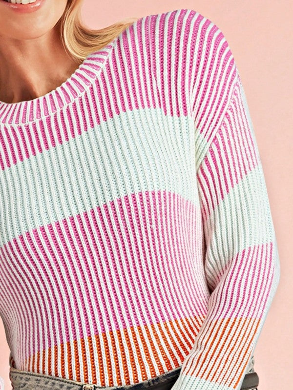 Women's Cotton Color block Lantern Rib Knitted Sweater | Zarnesh
