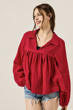 Women’s Cotton Gauze V-Neck Bubble Sleeve Blouse | Zarnesh