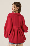 Women’s Cotton Gauze V-Neck Bubble Sleeve Blouse | Zarnesh