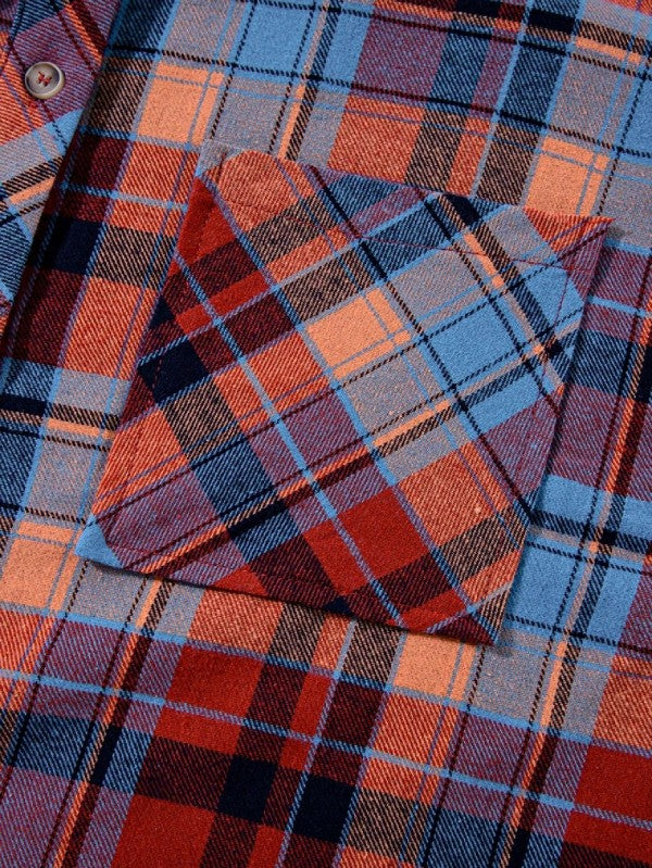 Women's Cotton Boho Red Mint Plaid Button Shirt Shacket | Zarnesh