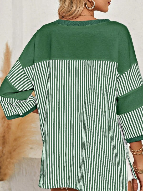 Women's Cotton Stripe Color Block Half Quarter Sleeve Top | Zarnesh