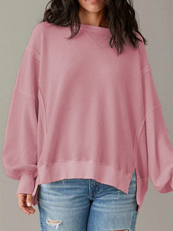 Women’s Cotton Waffle Bishop Split Oversized Sweater | Zarnesh