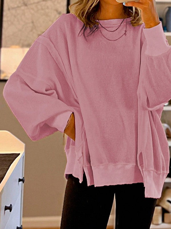 Women’s Cotton Waffle Bishop Split Oversized Sweater | Zarnesh