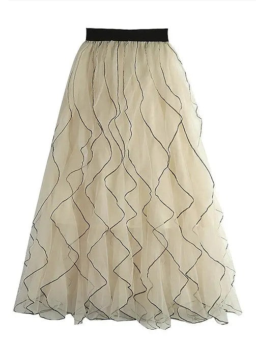 Women’s Ruffle Edge Tiered Layered Tulle Midi Skirt | Zarnesh
