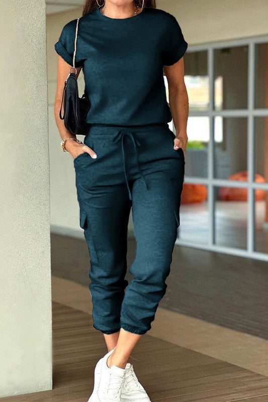 Women’s Crew Neck Drawstring Waist Jumpsuit | Zarnesh