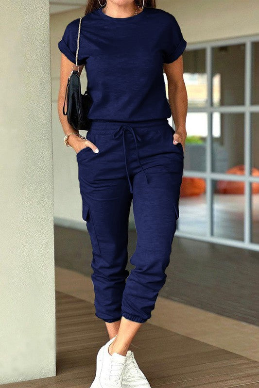 Women’s Crew Neck Drawstring Waist Jumpsuit | Zarnesh