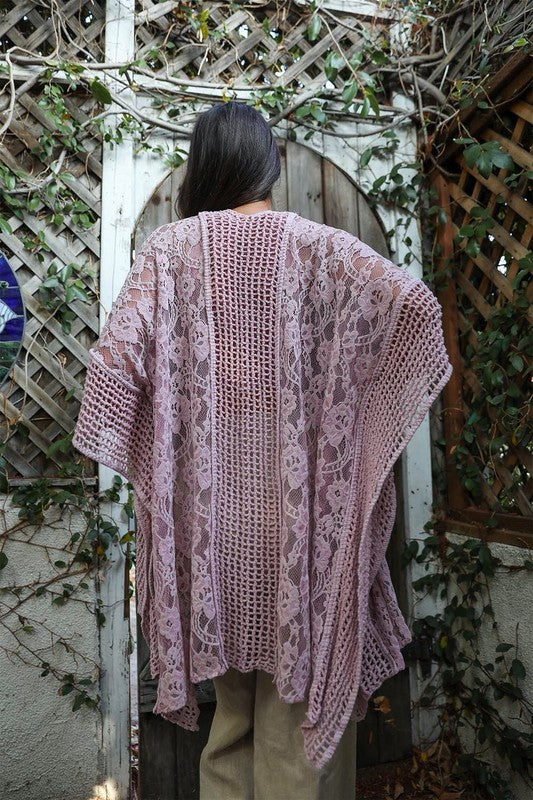 Women Crochet Floral Lace Texture Ankle Length One Size Kimono Zarnesh