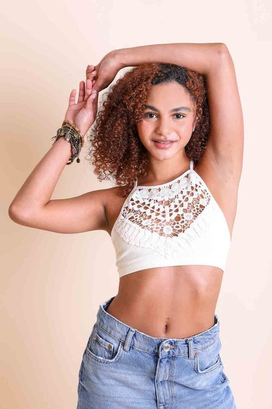 Women's Crochet Lace High Neck Bralette | Zarnesh