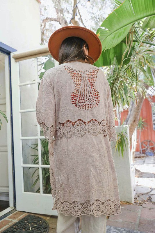 Women's Crochet Open Patch Longline Kimono | Zarnesh