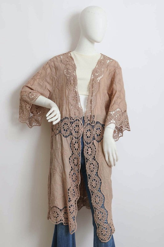 Women's Crochet Open Patch Longline Kimono | Zarnesh
