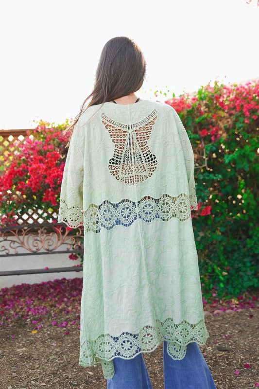 Women's Crochet Open Patch Longline Kimono | Zarnesh
