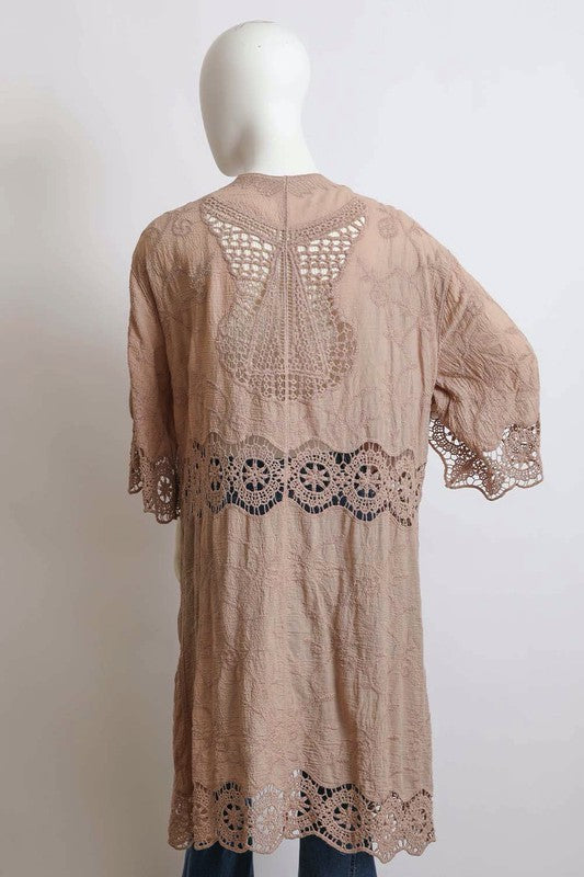 Women's Crochet Open Patch Longline Kimono | Zarnesh