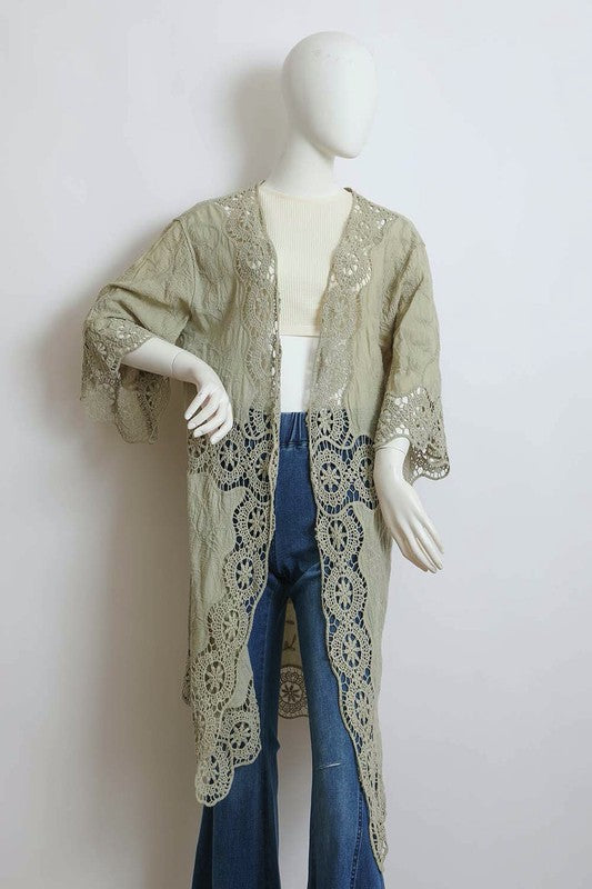 Women's Crochet Open Patch Longline Kimono | Zarnesh