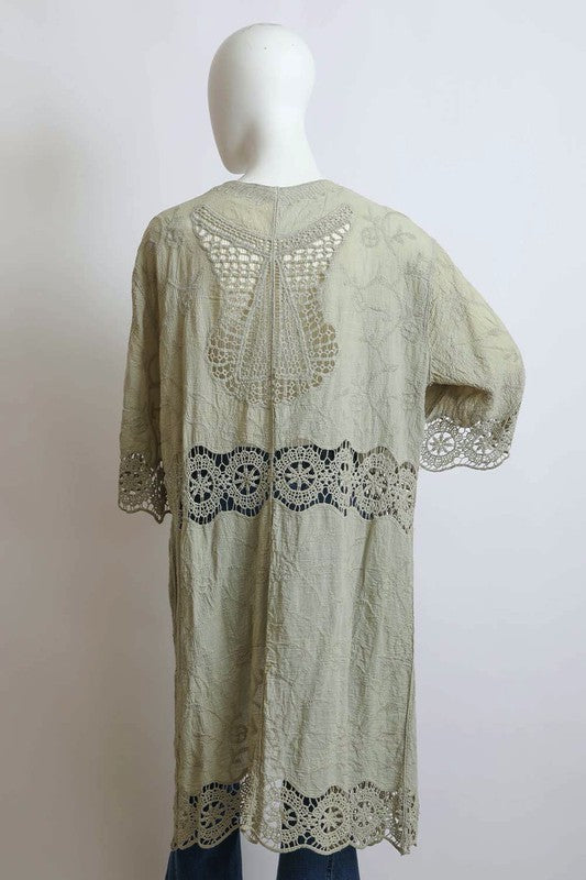 Women's Crochet Open Patch Longline Kimono | Zarnesh