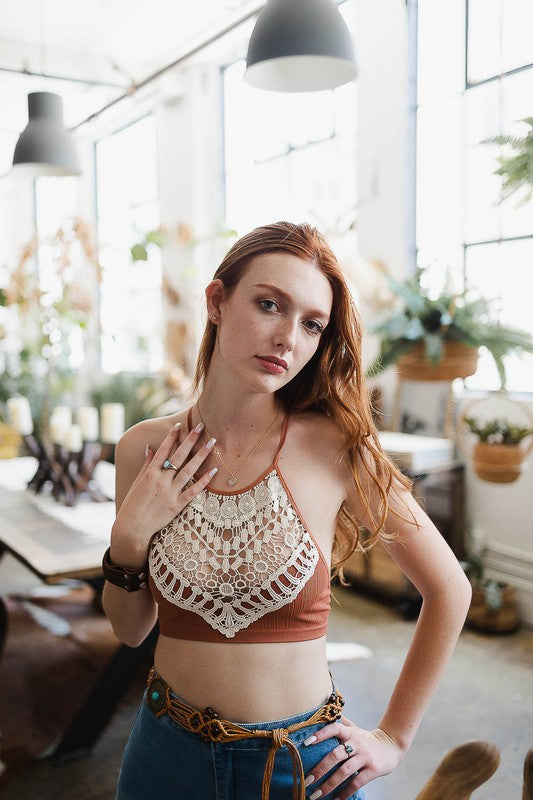 Women's Crochet Lace High Neck Bralette | Zarnesh