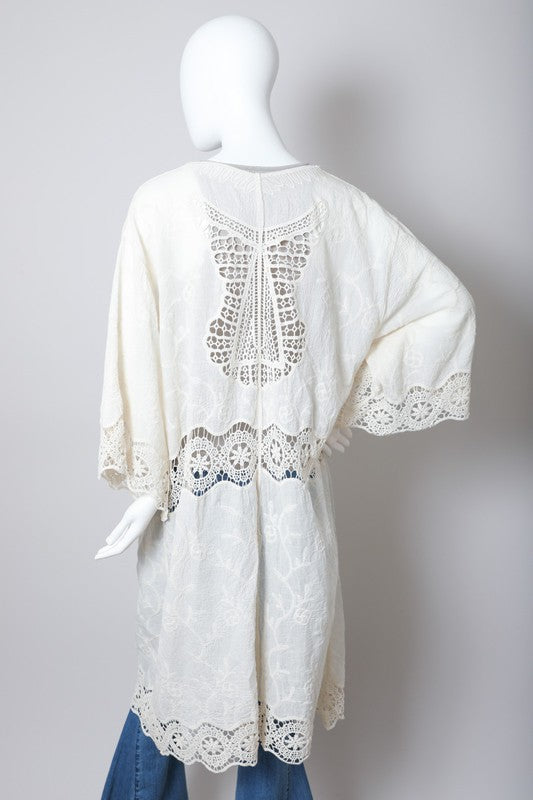 Women's Crochet Open Patch Longline Kimono | Zarnesh