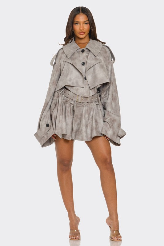 Women’s Cropped Belted Trench Set Outfit Jacket | Zarnesh