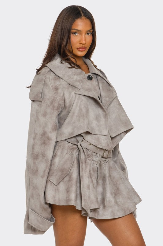 Women’s Cropped Belted Trench Set Outfit Jacket | Zarnesh