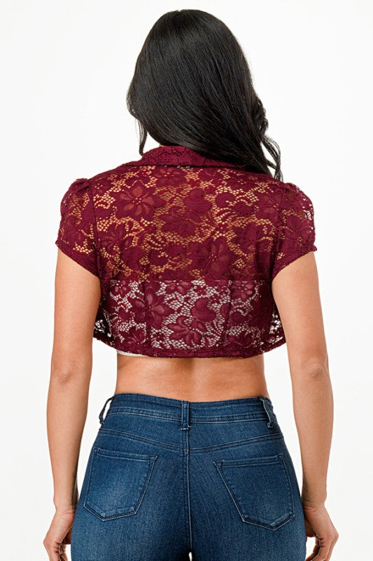 Women’s Cropped Lace Short Sleeve Shrugs Cardigans | Zarnesh