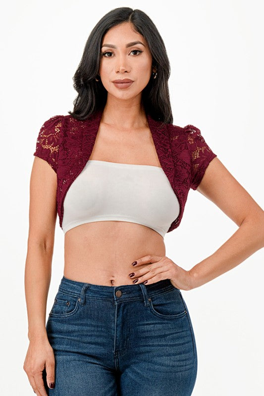 Women’s Cropped Lace Short Sleeve Shrugs Cardigans | Zarnesh