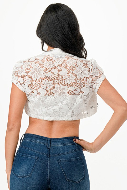 Women’s Cropped Lace Short Sleeve Shrugs Cardigans | Zarnesh