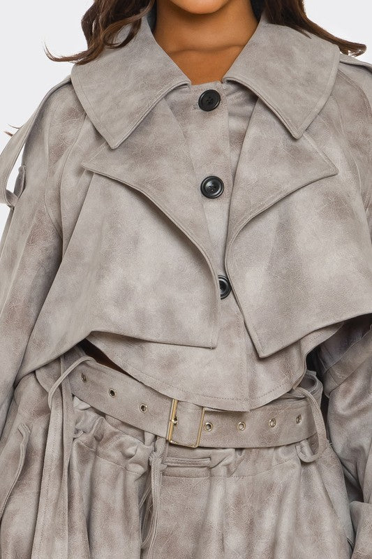 Women’s Cropped Belted Trench Set Outfit Jacket | Zarnesh