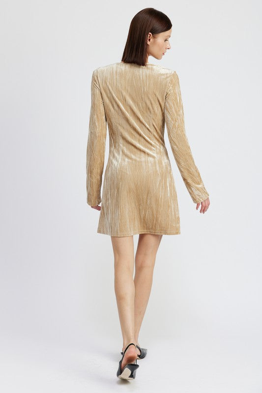 Women’s Crushed Velvet Long Sleeve Mini Suede Dress | Zarnesh