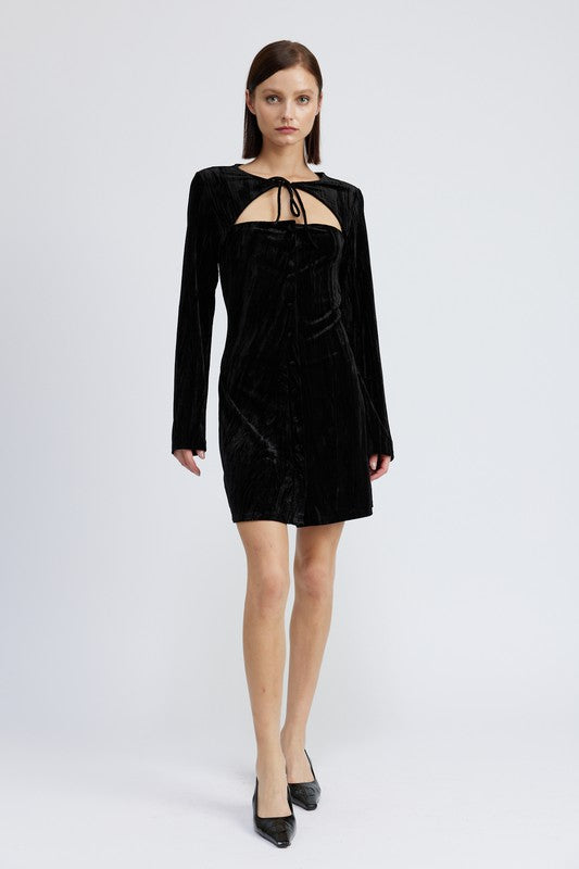 Women’s Crushed Velvet Long Sleeve Mini Suede Dress | Zarnesh