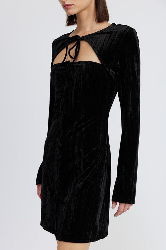 Women’s Crushed Velvet Long Sleeve Mini Suede Dress | Zarnesh