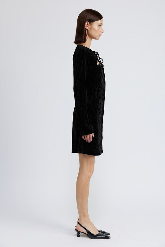 Women’s Crushed Velvet Long Sleeve Mini Suede Dress | Zarnesh