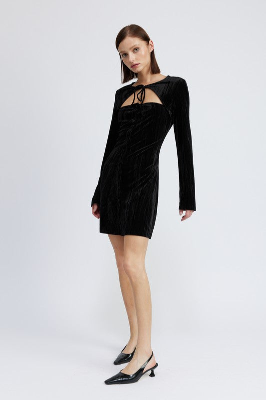 Women’s Crushed Velvet Long Sleeve Mini Suede Dress | Zarnesh